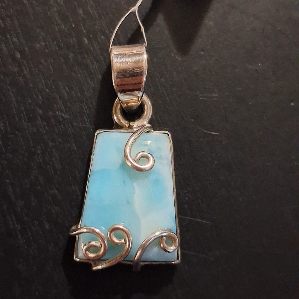 Larimar Sterling Silver Pendant, Artisian Crafted 11.52 CTW